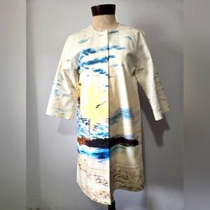 LORD + TAYLOR 424 Fifth Artistic Beach Palm Scene Coat. Size 4